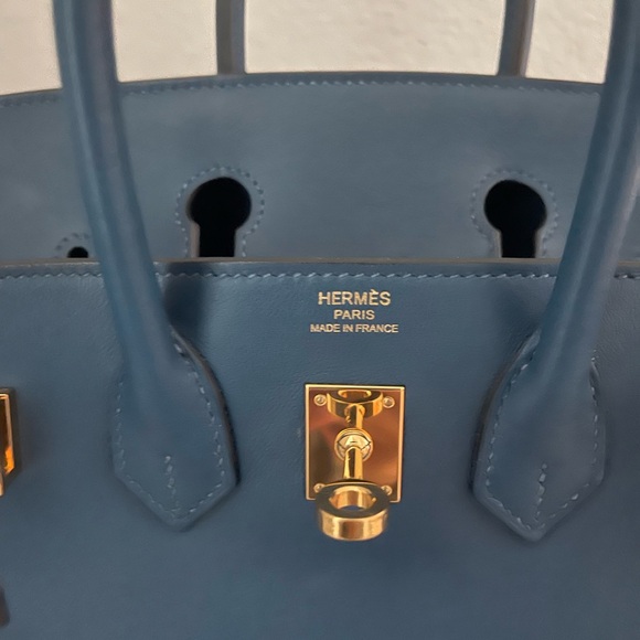 Hermes Deep Blue Satchel with Gold Accents - Picture 9 of 17
